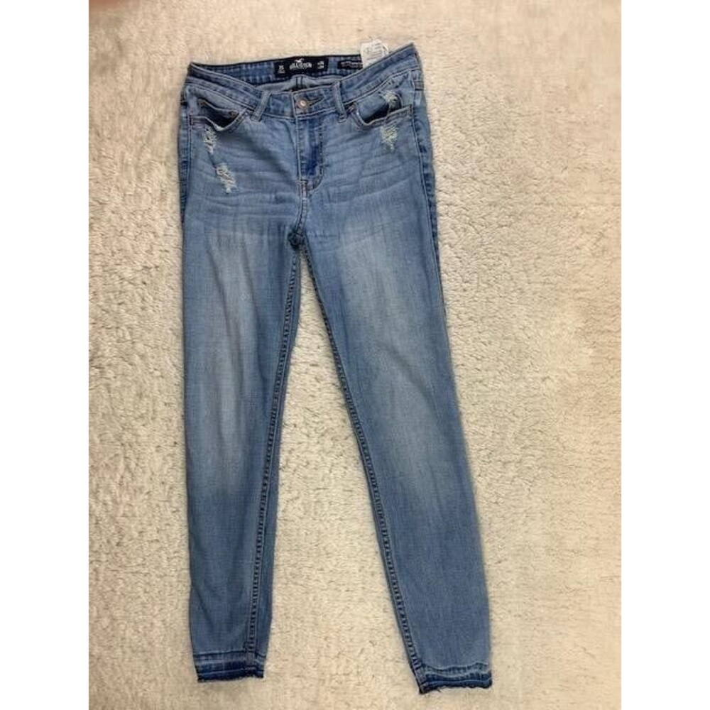 Hollister Size 3 s Womens Jeans Mid Rise Super Skinny Distress Raw Hem Low Rise